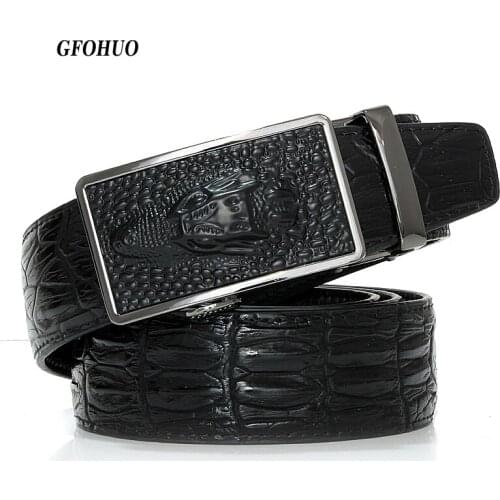 GFOHUO luxury cow leather belts for men good alligator pattern automatic buckle mens belt original brand