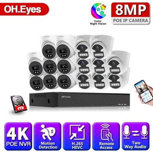 16CH 4K POE NVR Surveillance System 8.0MP Two Way Audio Poe IP Camera 16 Channel NVR Kit Video Surveillance Set IOS Android View