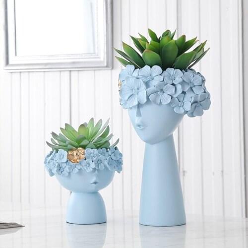 NORDIC HUMAN HEAD VASE SUNDRIES STORAGE BOX DISPLAY CREATIVE RESIN ART VASE HOME DECORATIVE FIGUE HEAD SHAPE VASE 2PCS/SET R697