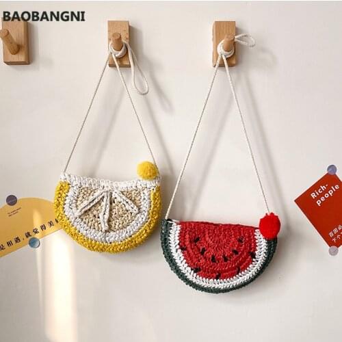 Handmade Straw Bag New Summer Bags Cute Watermelon Lemon Straw Rattan Bag Leisure Vacation Messenger Bag Female Fruit Pouch