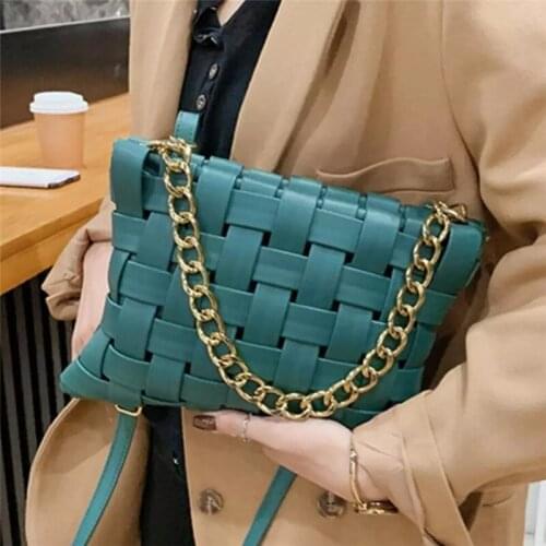 Weave Small PU Leather Crossbody Bags for Women 2021 Luxury Chain Shoulder Handbags and Purses Classic Branded Cross Body Bag