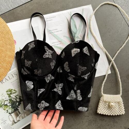 2020 new Women Camisole Top Velvet Butterfly Printing Luxury Crop Top Bustier Bra Night Club Party Tank Tops Female Top