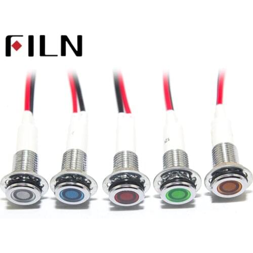 Waterproof Signal lamp pre-wires metal Indicator light 10mm with wire 6V 12V 24V 110V 220v red yellow blue green white
