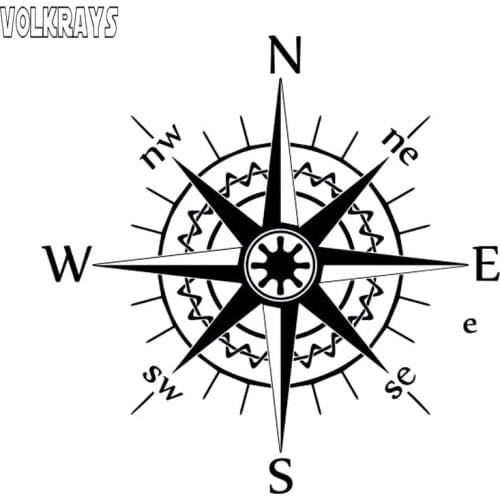Volkrays Personality Car Sticker Nswe Compass Wind Rose Bardian Accessories Reflective Vinyl Decal Black/Silver,15cm*15cm