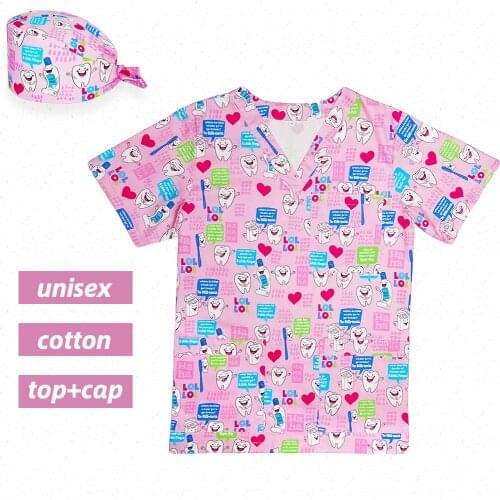 XXS-4XL Scrub Top Nurse Working Unifrom Cap Anime Printed Uniforms Tops Caps For surgeon,Physician New