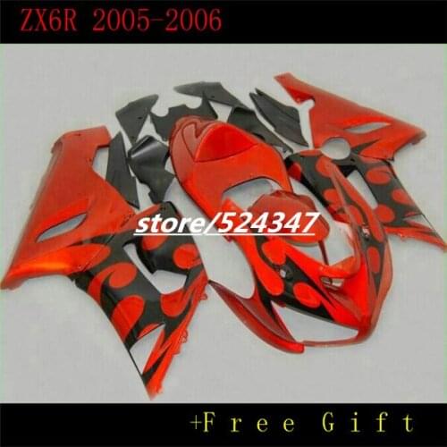 Market hot sales manufacturers ZX6R 05 06 ZX6R, 636, 2005, 2006 smooth red motorcycle fairing ink black flames