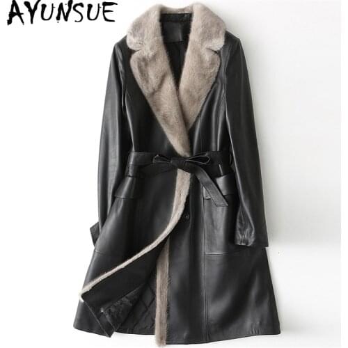 2020 Genuine Leather Jacket Women Mink Fur Collar Real Sheepskin Coat winter Down Cotton Parka cazadora mujer HQ18-YY1079B J2776