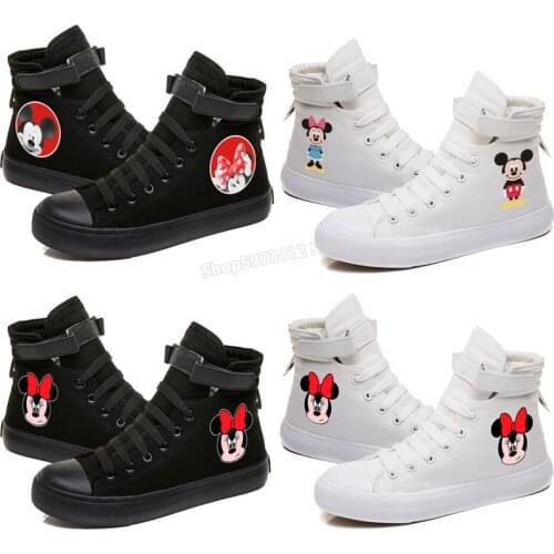 Disney Series Canvas Shoes Mickey Miney Mouse Women Sneakers Wedges Height Increase Shoes Boots Black Birthday Gifts 2020 New