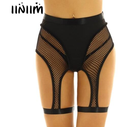 Iiniim Femme Womens Panties High-waisted See Through Fishnet Splice Cutout Legging Half Pants Booty Shorts