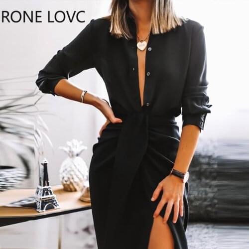 Women Plain Button Design Shirt & Twisted Slit Skirt Set Women Set Solid Set Two pieces