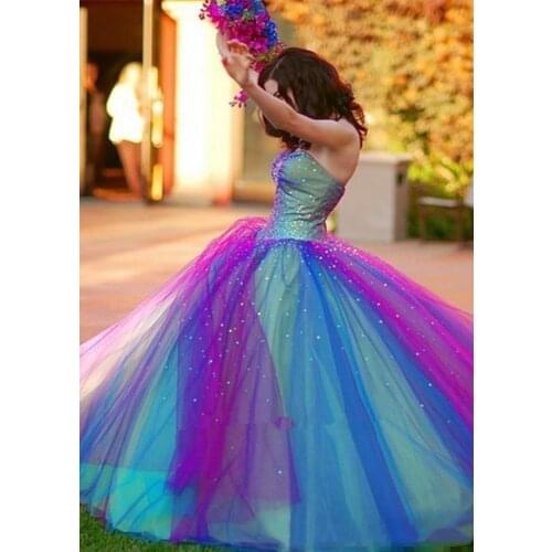 Blue And Purple Quinceanera Gowns Ball Gown Prom Dresses Crystal Beaded Sequins Sweet 16 Dresses Sweetheart vestidos de quincean