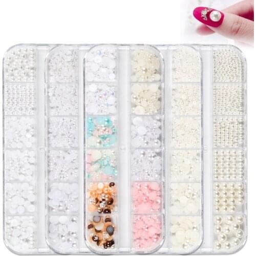 1 Case Mix Size White Pearls For 3D Decoration Mermaid AB Nail Beads Studs Rhinestones Nail Art Charms Jewelry Accessories WY140