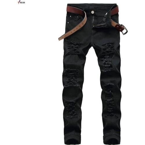2021 Men Jeans Hole Pants Full Length Store up Streetwear Section Stretch Denim Straight Fashion Hiphop Trousers Clothes