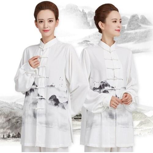 2021 New Style Women And Man Printed Landscape Kung Fu Tai Chi Uniform Martial Arts Uniform Long Sleeve White