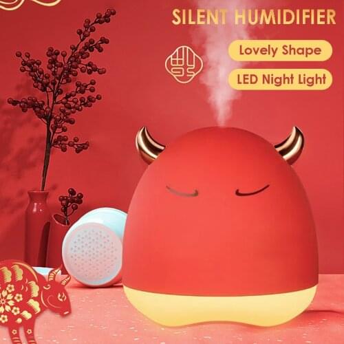 2021 Ox USB Humidifier 280ml Make Mist Silent Cute Pet Bull Air Aroma Diffuser For Bedroom Car Home Office LED Night Light Gift