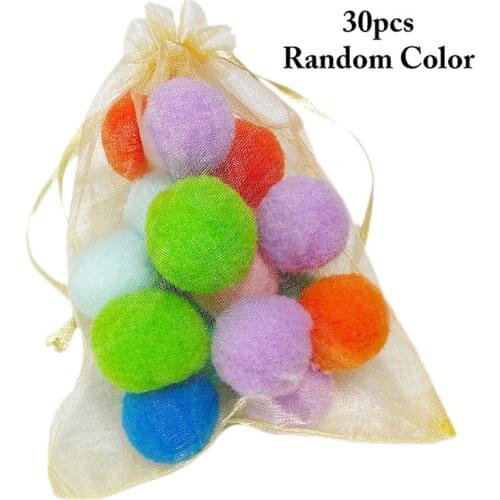 30PCS Cat Toy Balls Fluffy Assorted Colors Cat Chasing Balls Mini Kitten Chew Toy Polyester Balls Pet Training Toy Random Color