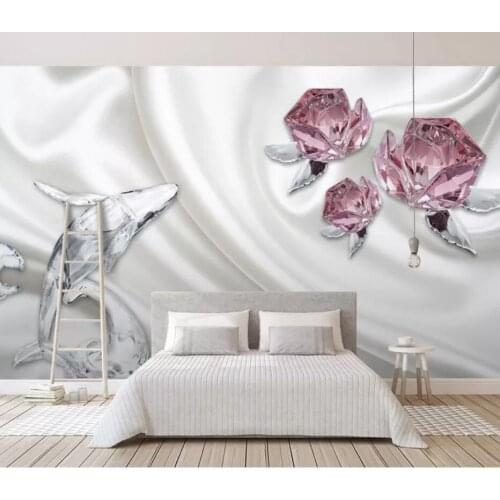 3D three-dimensional modern simple crystal rose dolphin silk TV background wall decoration wallpaper murals