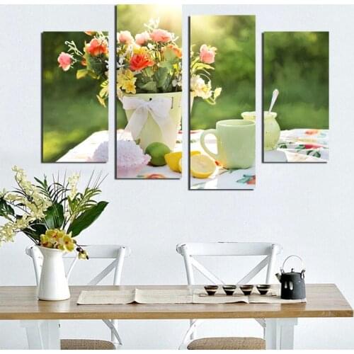 4 PCS coffee cup Kitchen Painting On Canvas Large HD Poster Home Decor Wall Art For Living Room Poster Printings Art Picture