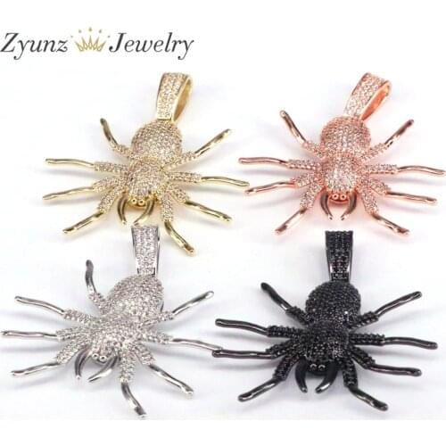 4PCS, Gold/Silver color/Rose Gold/Metalblack Color Crystal Spider Pendants CZ Micro Pave Fashion Pendants for Necklace
