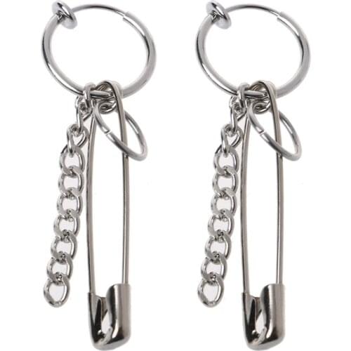 Y166 Safety Pin Shape Geometry Long Chain Tassel Irregular Earrings Korean Jewelry