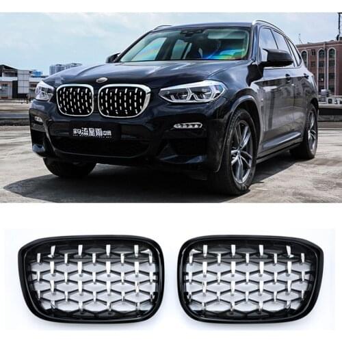 A Pair For BMW X3 G01 G08 X4 G02 2017-2020 Car Diamond Grills Front Kidney Grill Chrome Mesh Grille Car Accessories