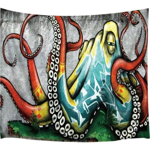 Color Octopus on Wall Urban Street Art Spray Paint Polyester Fabric Wall Tapestry