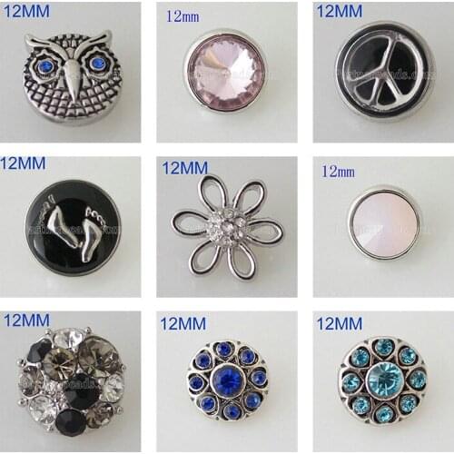 Flower OWL 12mm Rhinestone Charms Metal snap button DIY jewelry KS2002