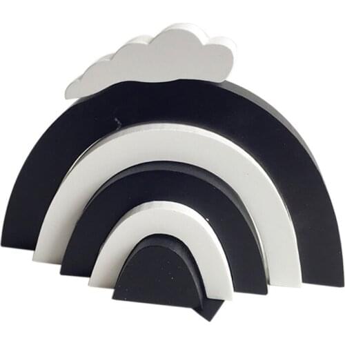 Wooden Rainbow Building Blocks Decor Kids Room Decorative Ornaments Wall Baby Nursery Gifts Decorations(Black)