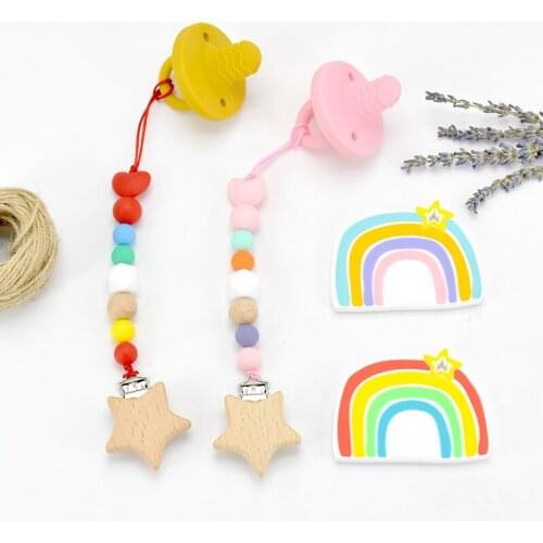 Baby Pacifier Clip Chain Rainbow Teether Silicone Beads Dummy Clip Soother Chew Leash Nipple Holder Teether Toys For Babies