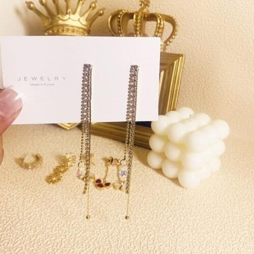RUIYI S925 long Tassel Earrings with silver needle and crystal inlay and diamond decorate the face to show thin(E0250)
