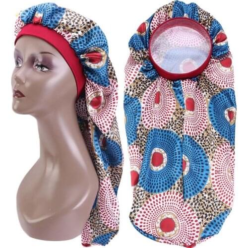 Long Bonnet Satin Silky Bonnet Night Sleep Cap Hair Care Chemo Cancer Hat Ladies Headwrap African Pattern Print Turban