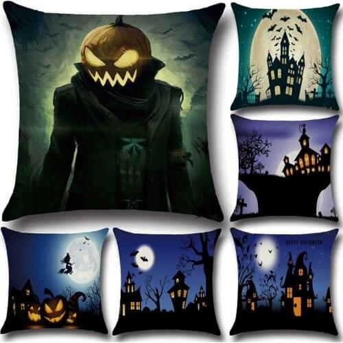 Halloween castle Cushion Cover Cotton Linen Decorative Pillowcase Chair Seat Square 45x45cm Pillow Cover Home Living Textile