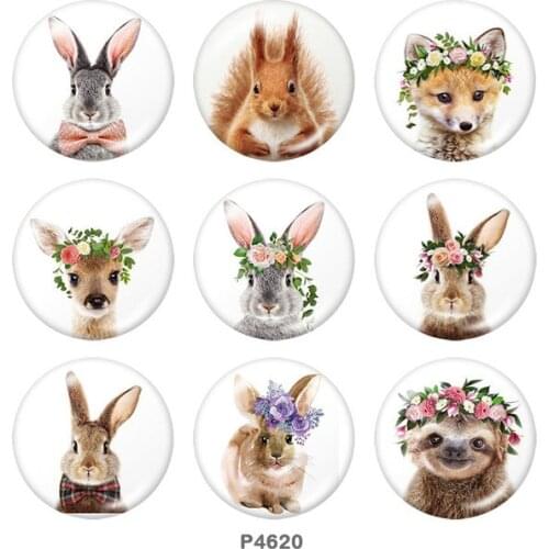 Animal rabbit deer flower 12mm/18mm/20mm/25mm/30mm Round glass cabochon flat back Making findings snap button jewelry P4620