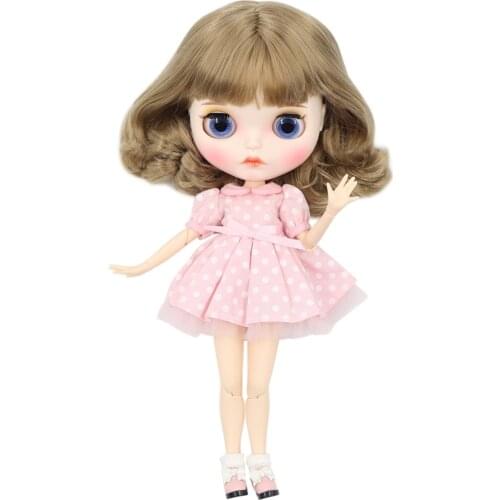 ICY DBS Blyth Doll 1/6 bjd white skin joint body Cute girl brown short curly hair new matte face with eyebrows Lip gloss sd toy