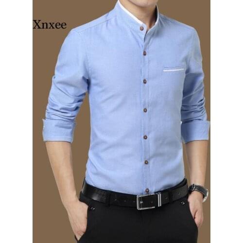 2021 New Spring Men Long Sleeved Shirt Slim Tee Casual Single Breasted Business Clothes Stand Collar Patchwork Gentleman Tops