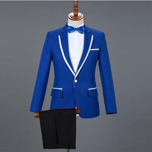 2021 New Mens Trim Color Matching Suit Suit Studio Performance Host Dress Two Pieces