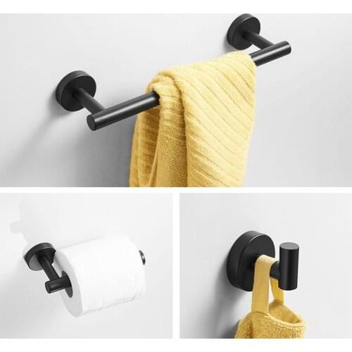Bathroom Accessories Set Black Finish Stainless Steel Towel Bar Paper Holder Robe Hook Nickel Bathroom Hardware