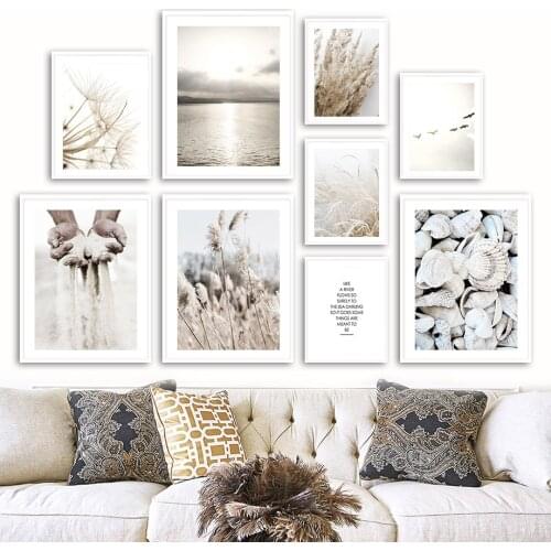 Seagull Grains Of Sand Sunset Dandelion Reed Wall Art Print Canvas Painting Nordic Poster Wall Pictures For Living Room Decor