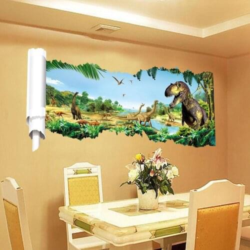 3D Effect Jurassic Dinosaur Wall Stickers Home Decoration Living Room Childrens Room Creative Mural Self-adhesive Wall Poster