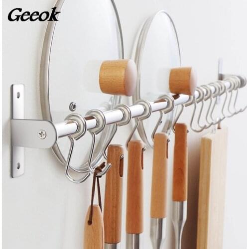 Stainless Steel Movable Hanging Bar Kitchen Bathroom Hook Hanging Rack