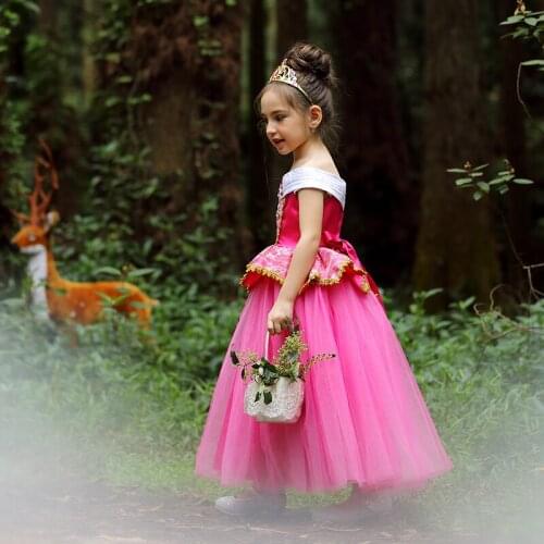 Princess Aurora Belle Dress cosplay Kids Girls Long Costume Party Kids dresses for girls Crystal Clothing Ball Gown Christmas