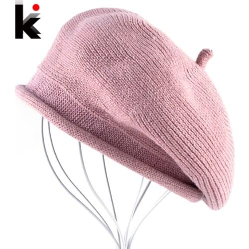 Wool Berets Hats For Women Winter Autumn Knitted Woolen Caps Lady Solid Knit Flat Cap Female Fashion Streetwear Boina Feminina