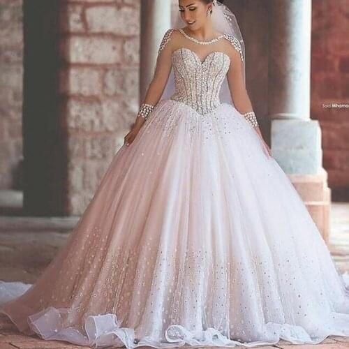SuperKimJo Vestidos Crystals Beaded Wedding Dresses in Dubai 2020 Princess Elegant Luxury Off White Wedding Gown Robe Mariage