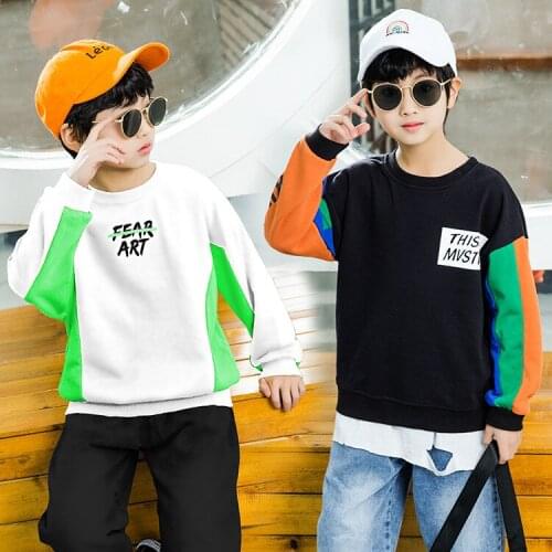 Boys Tops 2021 Spring New Big Children Clothes Long-sleeved Splicing Sweaters Loose T-shirts