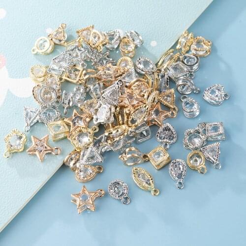 YEYULIN 10Pcs/lot Shining Small Zircon Pendants Heart Star Flower Crystal Charms For Jewelry DIY Making Accessories Finding