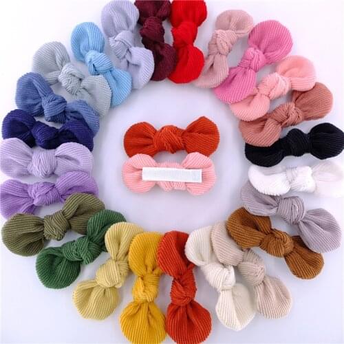 24 PCS/LOT, 3 inch Soft Corduroy Knot Bow With Fully Lined Hair Clips Corduroy Bow Hairpins Baby Girls And Mom Hair Accessories