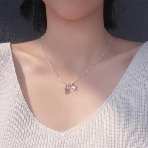 Cute Starfish Conch Pendant Necklace Elegant Womens Wedding Clavicle Chain Fashion Beach Party Jewelry Gift