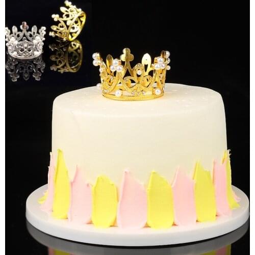 1PC Mini Crown Cake Topper Romantic Pearl Garland Happy Birthday Children Hair Ornaments Wedding Cake Decoration Favors Party