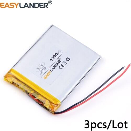 3pcs /Lot 3.7v lithium Li ion polymer rechargeable battery 355565 1300mAh For MP4 MP5 GPS eBook