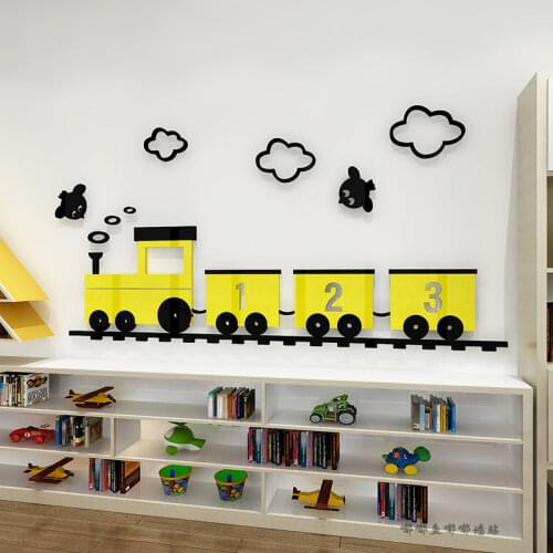 WS117 Cartoon mini train bird acrylic 3D wall sticker childrens room kindergarten corridor living room Window Stickers